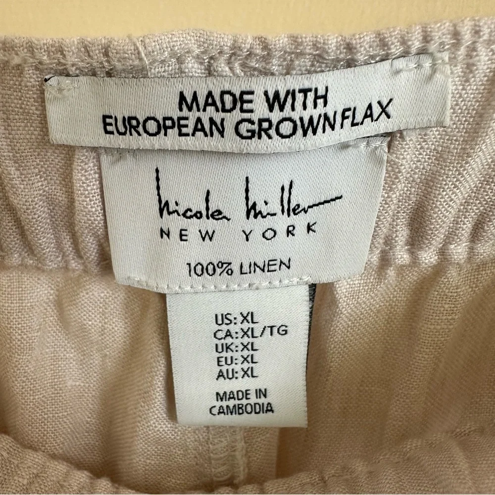 Nicole Miller NY size XL Oatmeal 100% Linen Cargo Jogger Pants Pull On Flax‎